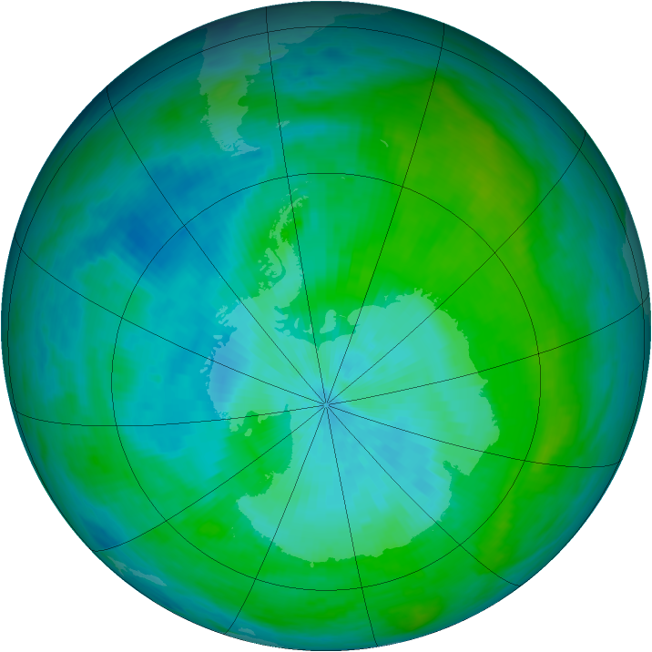 Antarctic ozone map for 20 February 1992